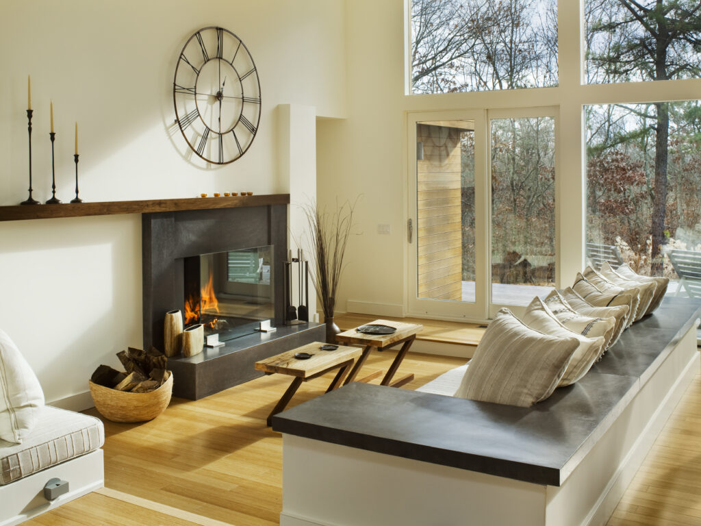 concrete fireplace and countertop